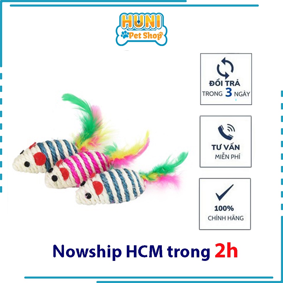 Đồ Chơi Cho Mèo Con Chuột Cói Có Đuôi Lông Cho Mèo Đồ chơi vờn bện cói dễ thương HUNI PETSHOP