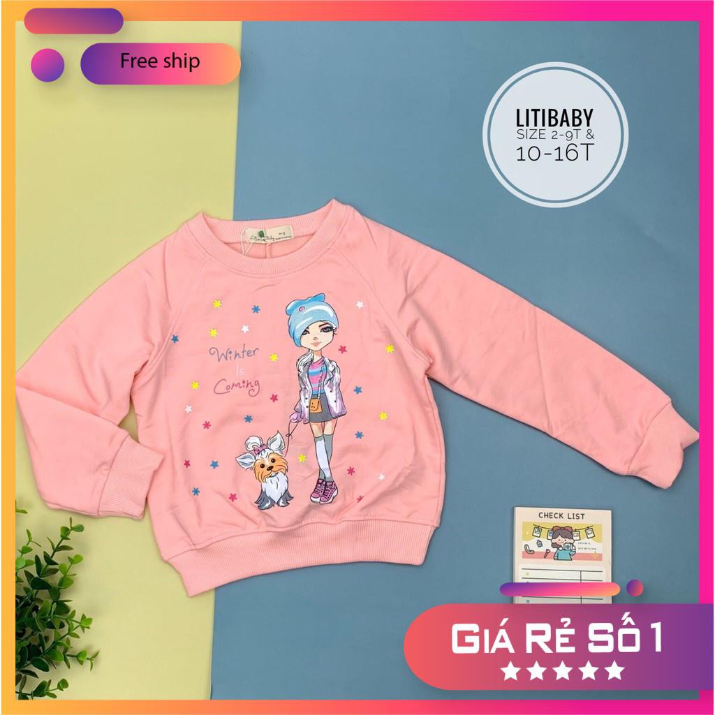 Áo nỉ da cá hình cô gái cực đẹp cho bé gái size từ 10-16 (30-48kg)
