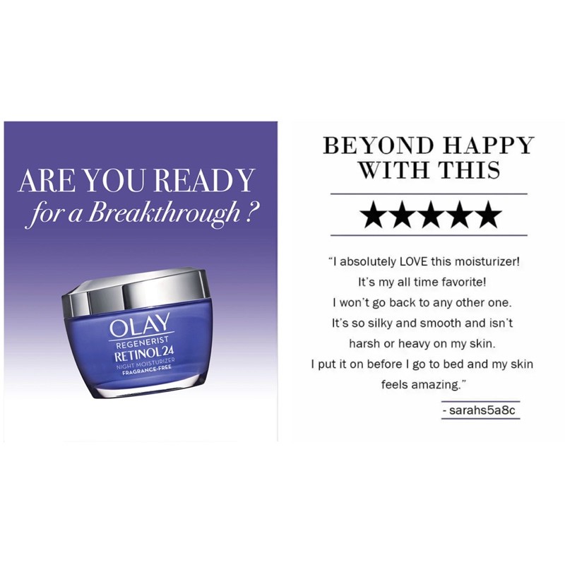 Kem trắng sáng và cấp ẩm da Olay Regenerist Retinol 24 Night Moisturizer Fragrance-Free 48g