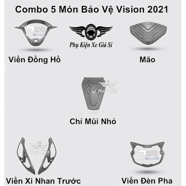 [Rẻ Vô Địch] - 3958 Combo 5 Món Bảo Vệ Cho Xe Vision 2021 Carbon