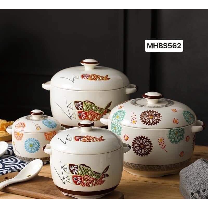 THỐ CÓ NẮP HOẠ TIẾT VINTAGE KÈM THÌA