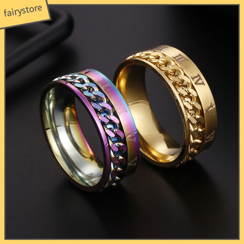 Nhẫn thép titan khắc họa tiết số La Mã thời trang