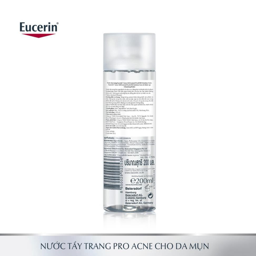 Nước tẩy trang Eucerin ProAcne dưỡng ẩm dành cho da mụn 200ml