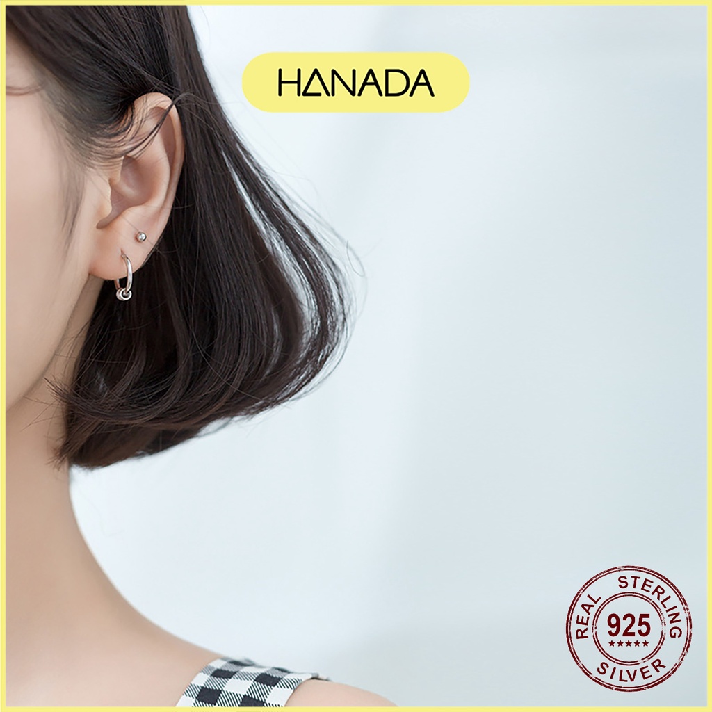Khuyên Tai Tròn Bạc 925 Hanada Bông Tai Tròn Trơn Cá Tính 0381