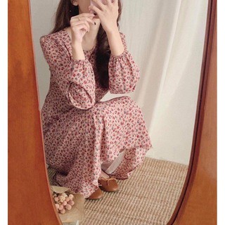 [VIDEO HÌNH THẬT] Váy hoa nhí vintage 110cm - 2 lớp vải cát hàn buộc nơ eo - 063