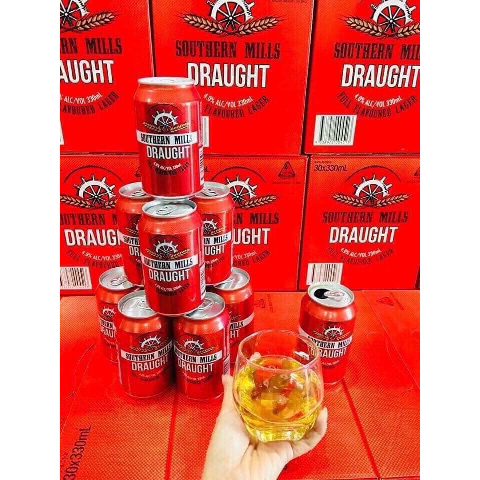 [Giá tốt] Bia Đỏ ÚC Southern Mills Draught Úc thùng 30 lon x 330ml Date 2021 - Chính hãng