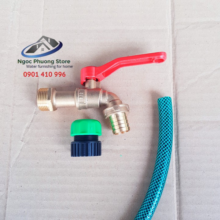 COMBO Vòi hồ đồng có mỏ phi 27mm(3/4”) kèm cút nối nhanh nối vòi đồng và ống mềm 14mm-16mm AQUAMATE ĐÀI LOAN W3400