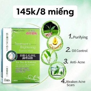 Hộp 8 miếng Dr Morita Đài Loan - Mặt nạ Tràm Trà ngừa mụn Tea Tree & Kakorot Treatment& Brightening Essence