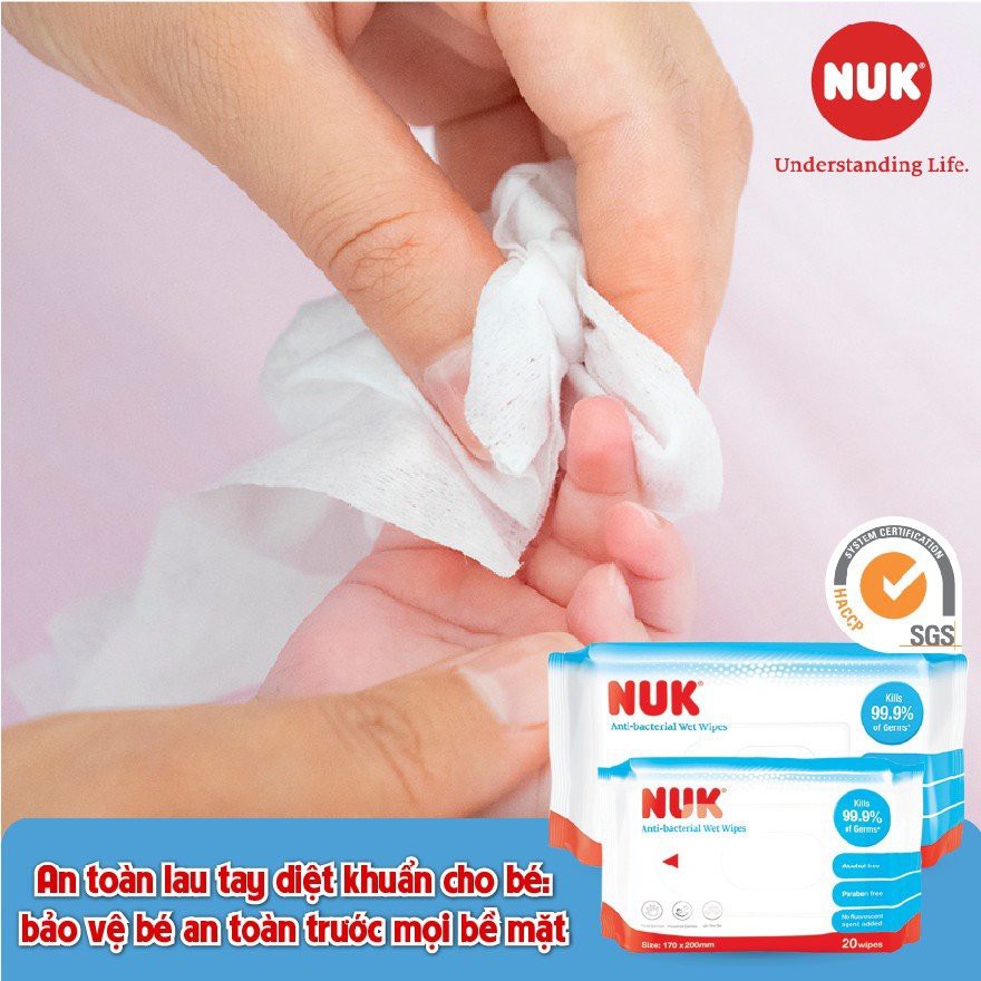 KHĂN ƯỚT DIỆT KHUẨN 99.9% NUK BẢO VỆ BÉ (80 TỜ/GÓI) NUK ANTIBATERIAL WIPES, 80 PCS/BAG