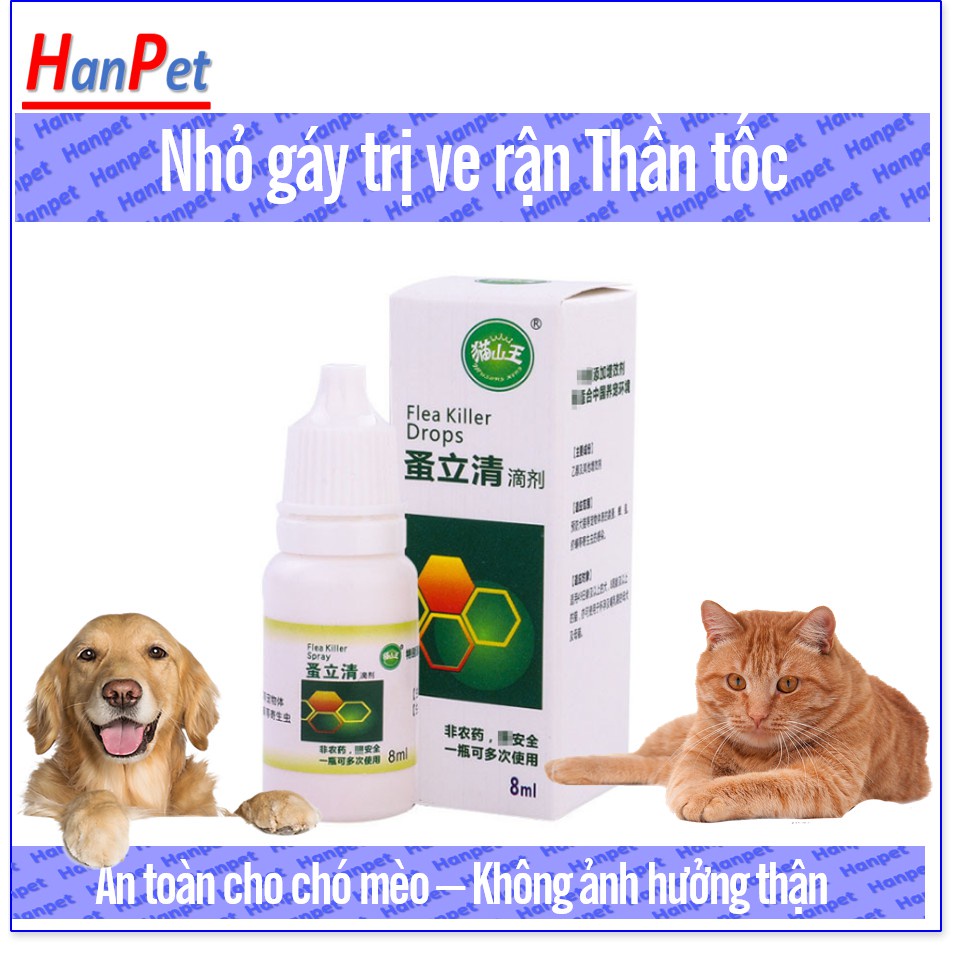 Hanpet.GV-  Thuốc đặc trị ve, rận, bọ chét trên chó, mèo  dùng xịt ve rận chó mèo hoặc nhỏ gáy
