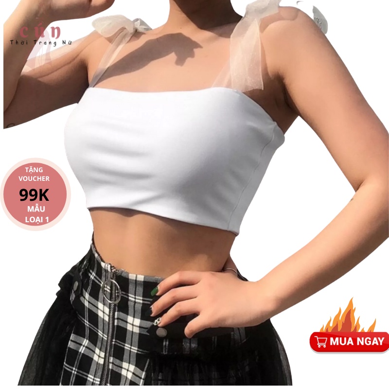 Áo 2 Dây Duy Băng croptop, áo ống hai dây cột nơ dáng ôm cho nữ dưới 50kg thời trang