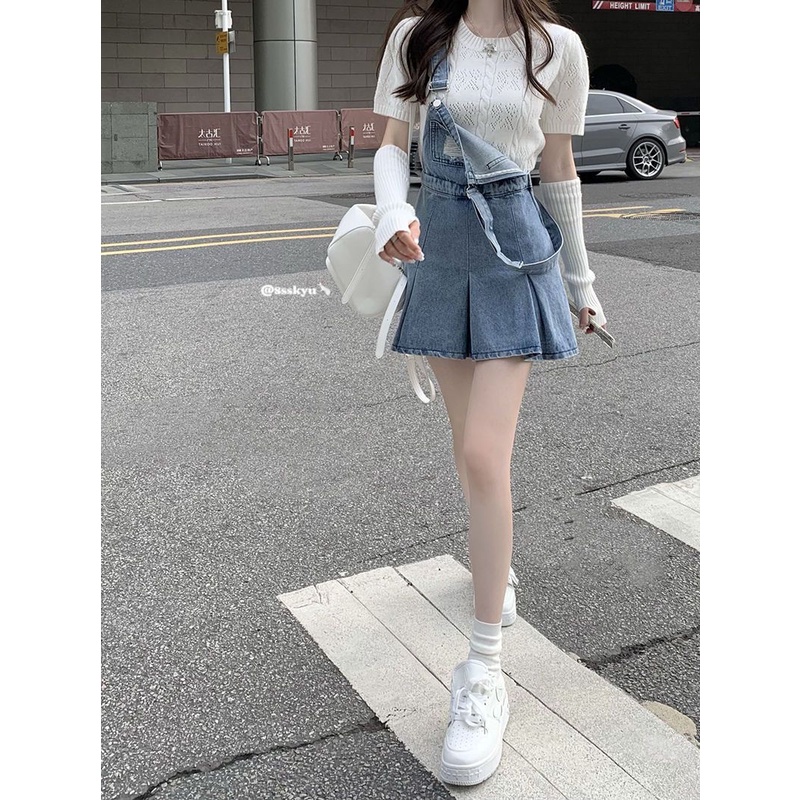 Đầm Denim Hai Dây Dáng Chữ a Lưng Cao Thời Trang Mùa Hè 2022 Mới