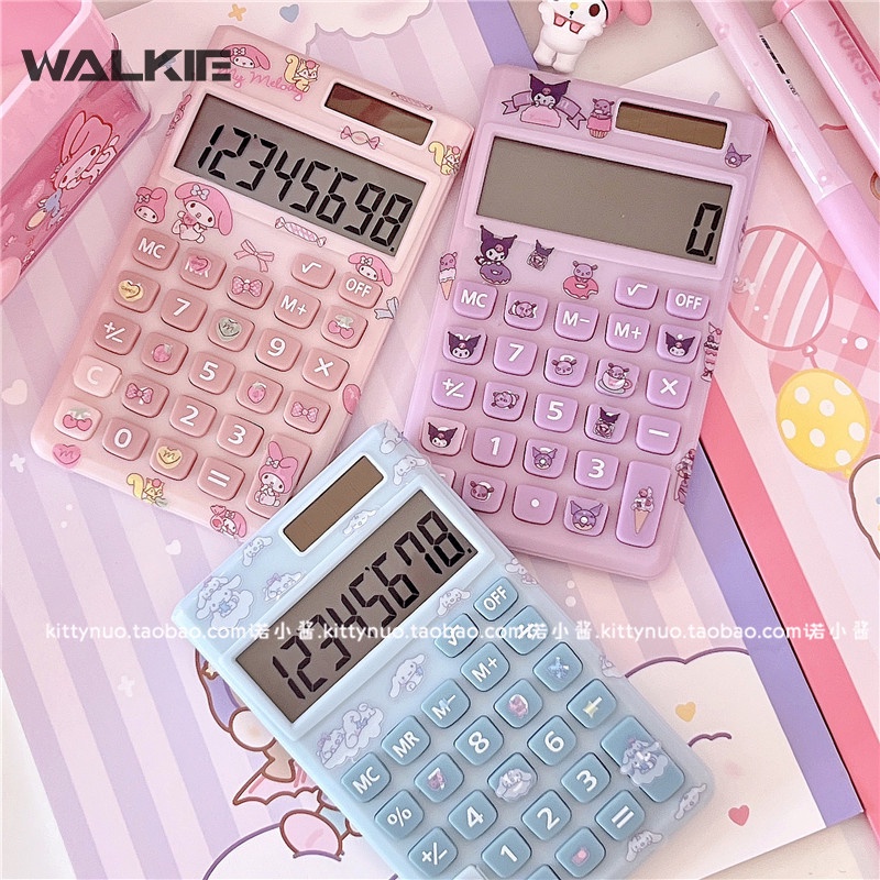 SANRIO Máy Tính Xách Tay Mini Năng Lượng Mặt Trời 6 Chữ Số Họa Tiết Hoạt Hình Kuromi Đáng Yêu