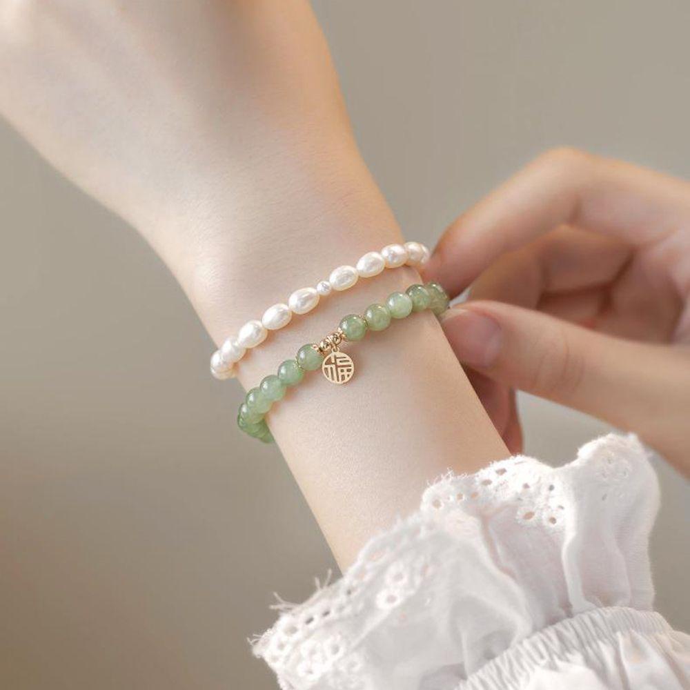 FORBETTER Vòng Tay Chuỗi Hạt Tròn Co Giãn Thời Trang Sang Trọng Cho Nữ
