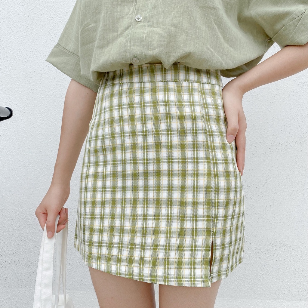 Chân váy chữ A ngắn công sở May Boutique có lót trong kẻ caro nhiều màu CMN21A_106.003