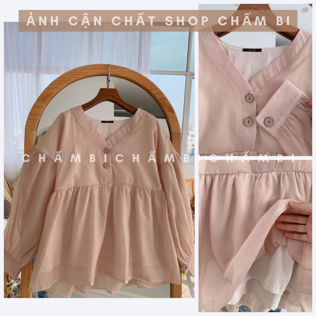 Áo Babydoll Voan Tơ 2 Lớp Tay Bồng Cúc Ngực - A.060 | BigBuy360 - bigbuy360.vn