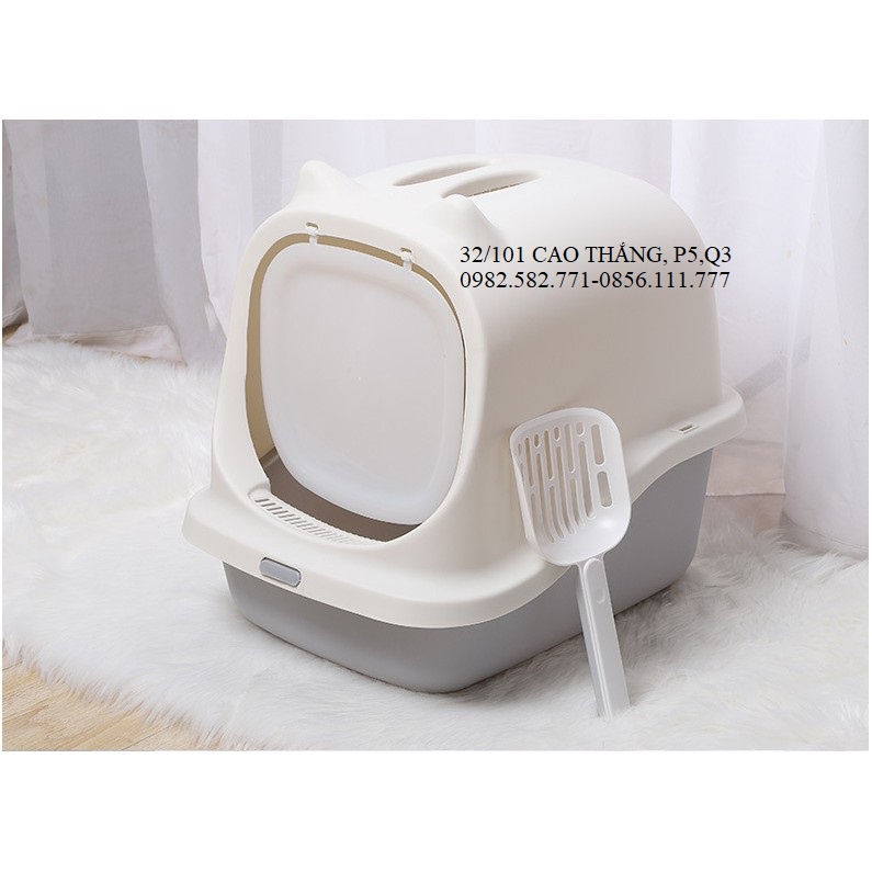 Nhà Vệ Sinh Cho Mèo Size Lớn, 1 Cửa, Có Nắp Đậy Ngăn Mùi Chống Văng Cát - Tặng Kèm Xẻng