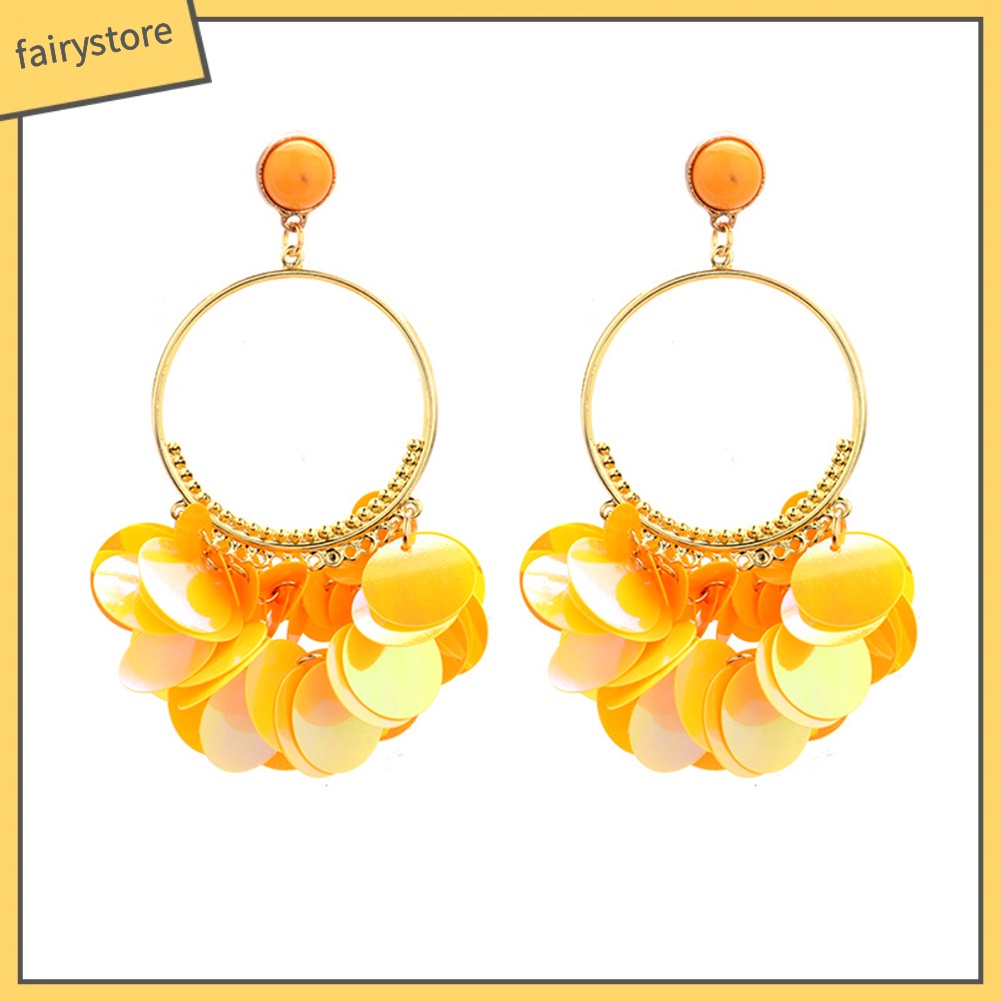 Bông tai dạng tua rua vảy kim loại phong cách Bohemian thời trang dành cho nữ