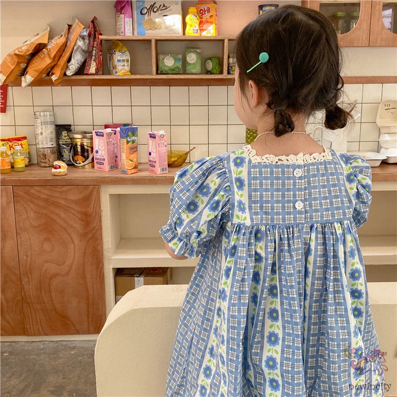 Đầm Hoa Tay Phồng Phối Ren Xinh Xắn Thời Trang Hàn Quốc Cho Bé Gái