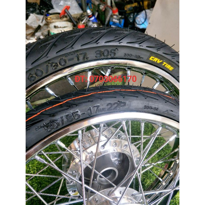 Cặp bánh căm WAVE DREAM niền sắt UNION VD 1.2 1.4 loại 1 vỏ CRV 50.60 đùm căm mạ CROM loại 1 kèm má đùm