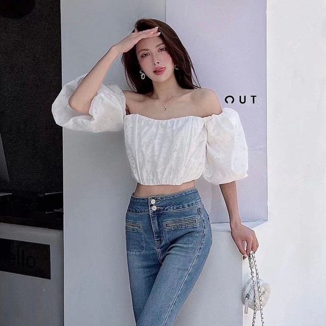 【ZHELIHANGFEI】Áo Chiffon Tay Phồng Cổ Chữ V Thời Trang Cao Cấp Quyến Rũ Cho Nữ