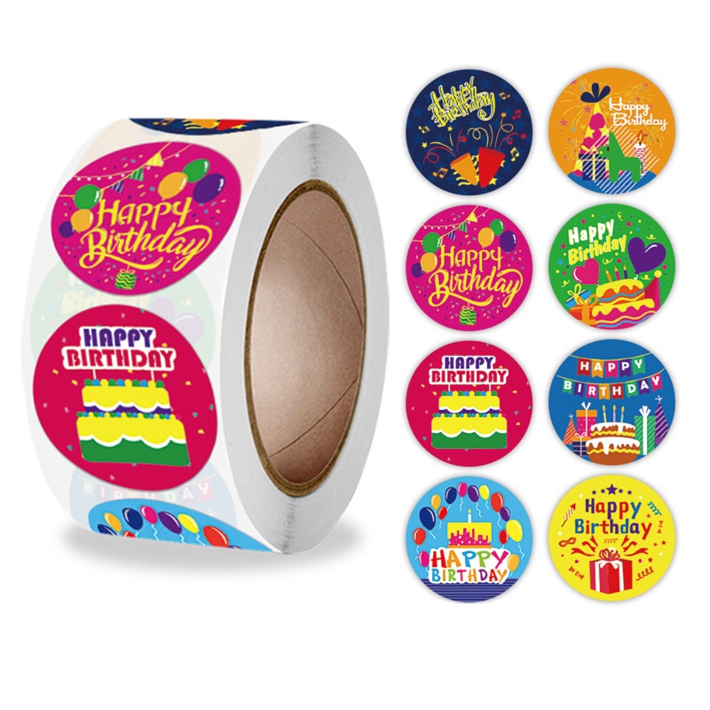 Bộ 500 Nhãn Dán In Chữ Happy Birthday 8 Kiểu Độc Đáo Trang Trí Gói Quà DIY