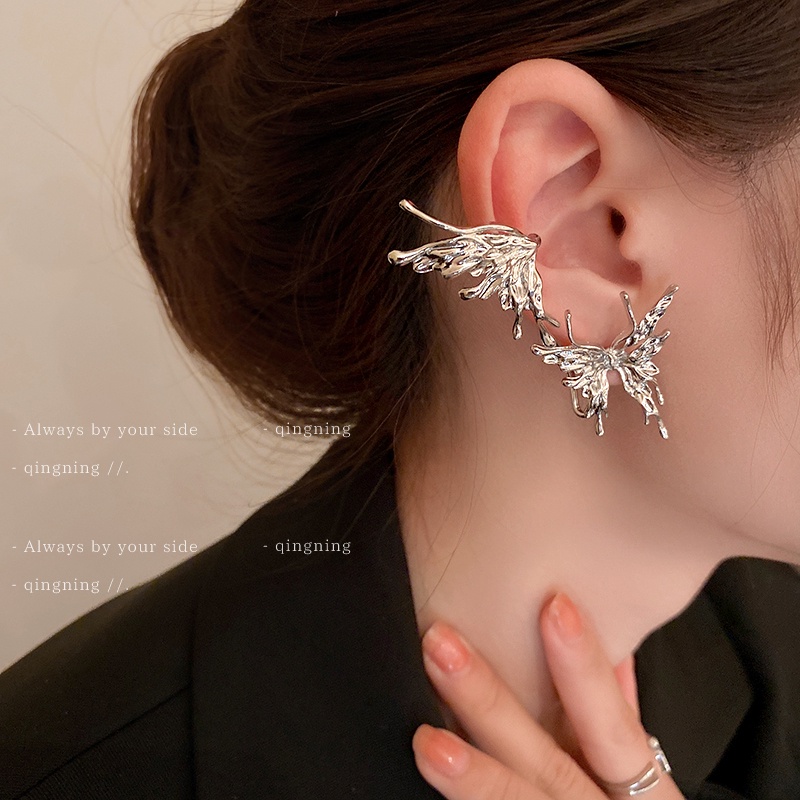 DREJEW Khuyên tai kiểu bướm gấp được đính đá phong cách Hàn Quốc thời trang dành cho nữ