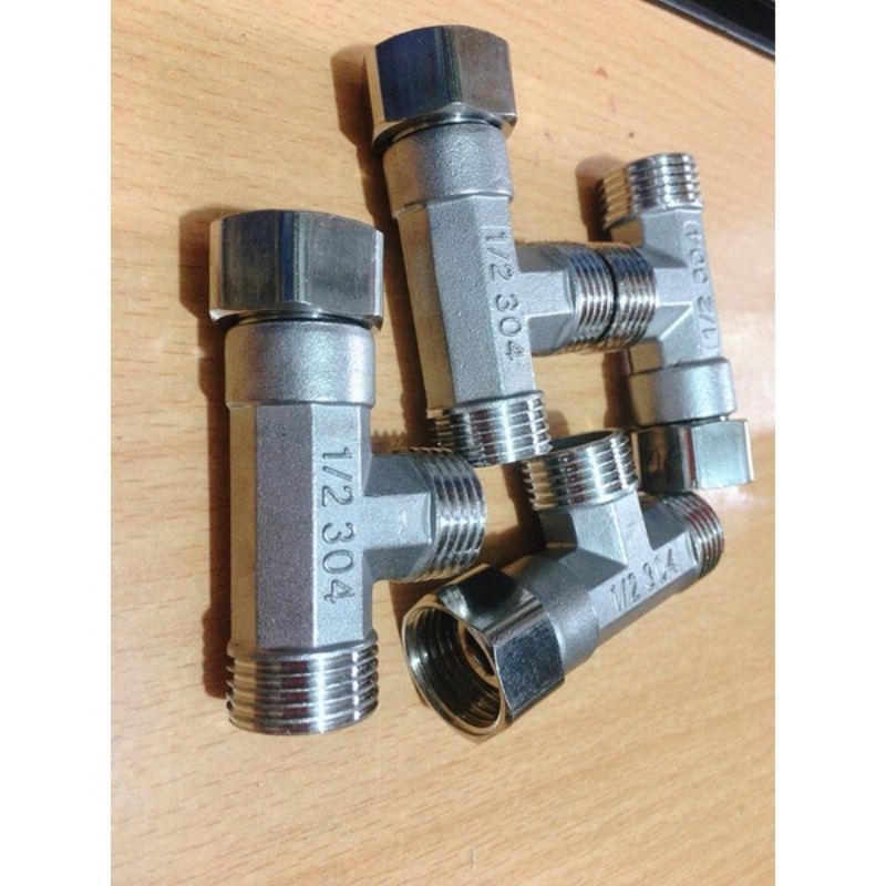 tê chia nước bồn cầu ren 21, tê ren trong ren ngoài 21 inox 304