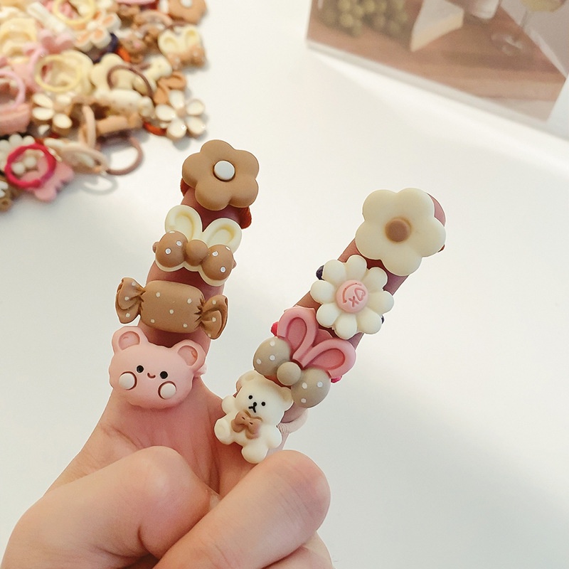 Dây Buộc Tóc Co Giãn Cao Hình Gấu Và Hoa Dễ Thương Cho Bé Gái