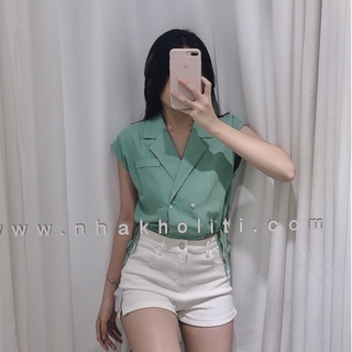 Áo cổ danton crop cột dây eo TK- ATK224