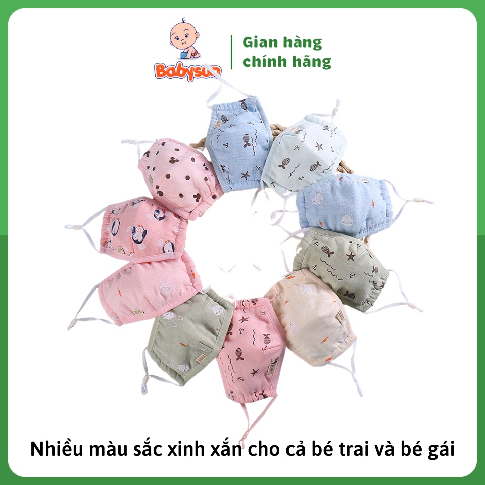 Khẩu trang cho bé 5 lớp, chất liệu vải xô có nút điều chỉnh