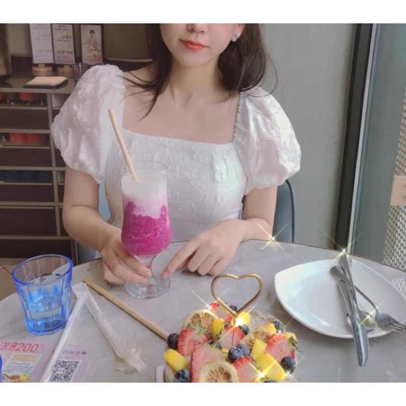 Jane Đầm trắng cổ tích hoa voan dịu dàng trễ vai tay phồng ( kèm ảnh feelback )