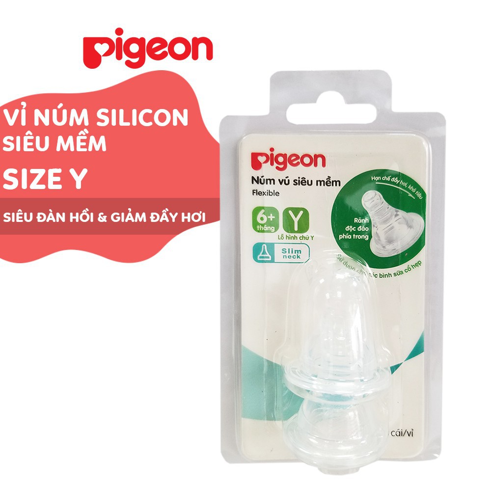 Núm vú Pigeon cổ hẹp silicone siêu mềm Size S M L Y (Hộp 2 cái)