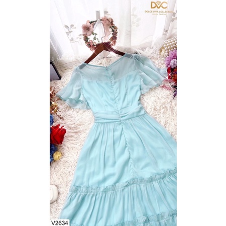 V2634 - váy voan xanh màu xanh