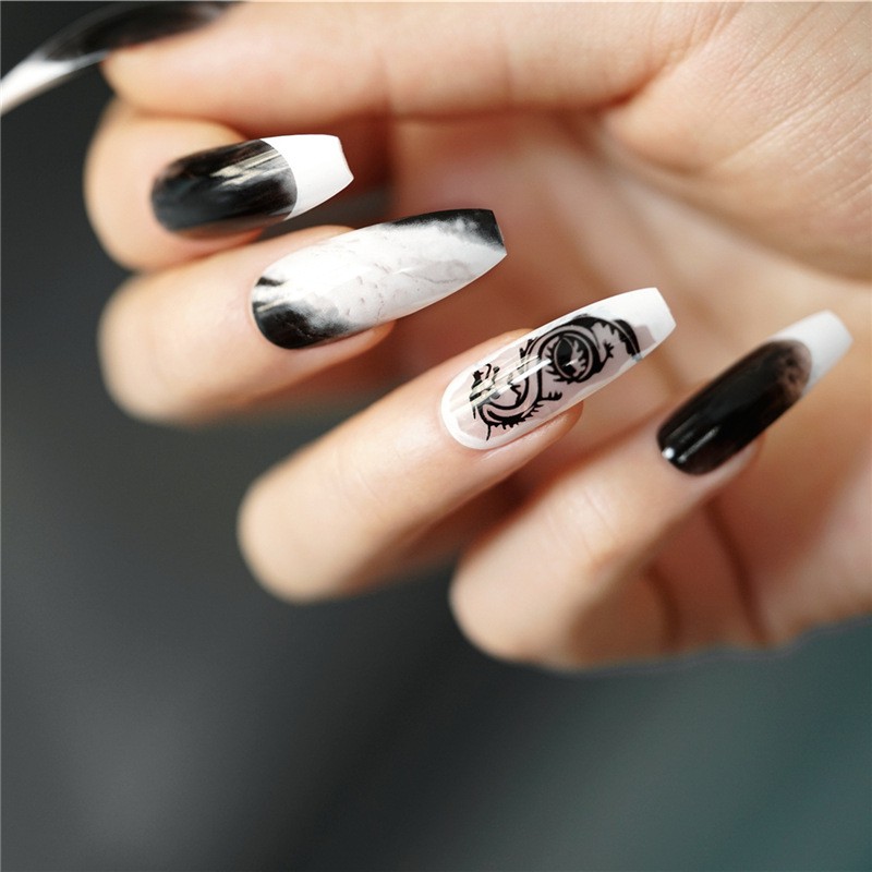 Móng Giả | Set 24 Móng Tay Giả Rồng Đen Kèm Dũa Keo Dán Móng  | S03