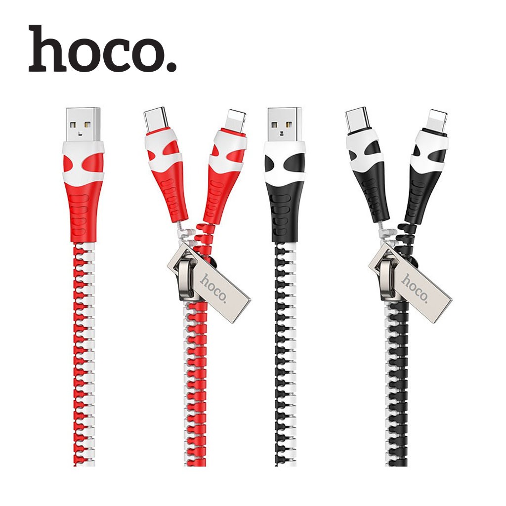 Cáp sạc dây kéo 2 in 1 Hoco U97 (1 Type-C + 1 đầu i.p) sạc nhanh 2.4A, chất liệu dây chống đứt, hạn chế gập, dài 96cm