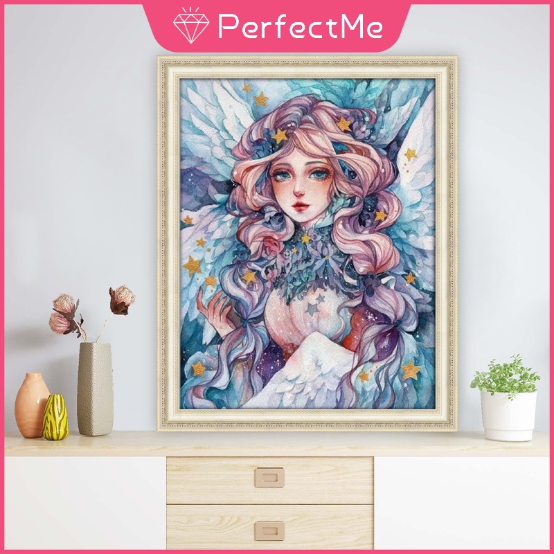 Bộ tranh đính đá 5d họa tiết cô gái độc đáo tự làm hai kích cỡ tùy chọn