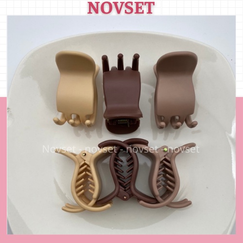 kẹp càng cua NOVSET kẹp tóc càng cua màu socola cao cấp thiết kế kiểu dáng bầu tròn