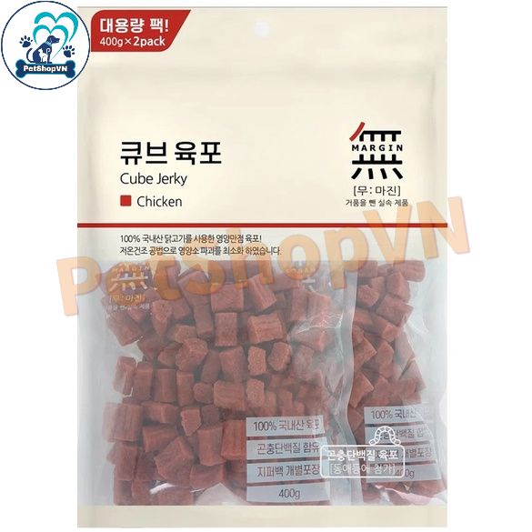 BỊCH 800G BÁNH THƯỞNG CHO CHÓ DẠNG VIÊN THỊT BÒ, GÀ & CÁ HỒI BOWWOW CUBE JERKY SNACK CHO CHÓ