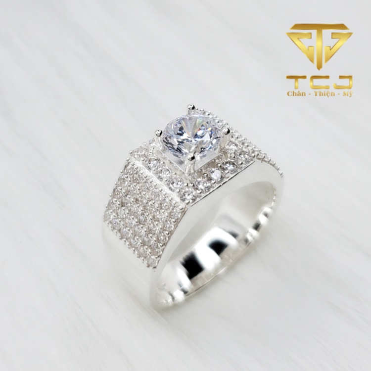 Nhẫn nam bạc ý 925 thiết kế 3D full mặt đá cao cấp RM0206 Trang sức Toàn Cầu TCJ