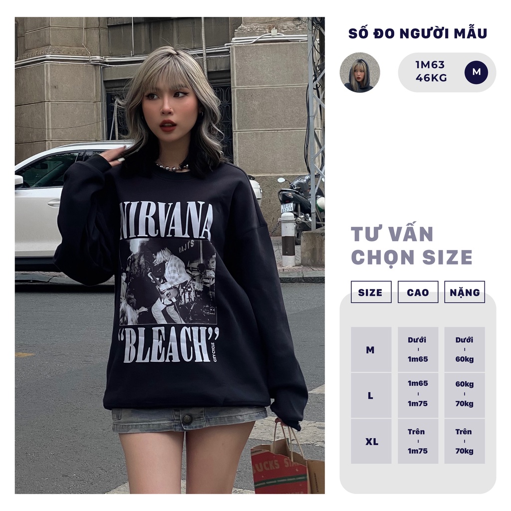 Áo sweater nỉ Nirvana Bleach City Cycle - áo nỉ sweater unisex form rộng Local Brand