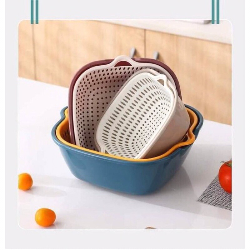 Sét 3 bộ chậu rửa kèm rổ 6 món 2 lớp loại to dày dặn