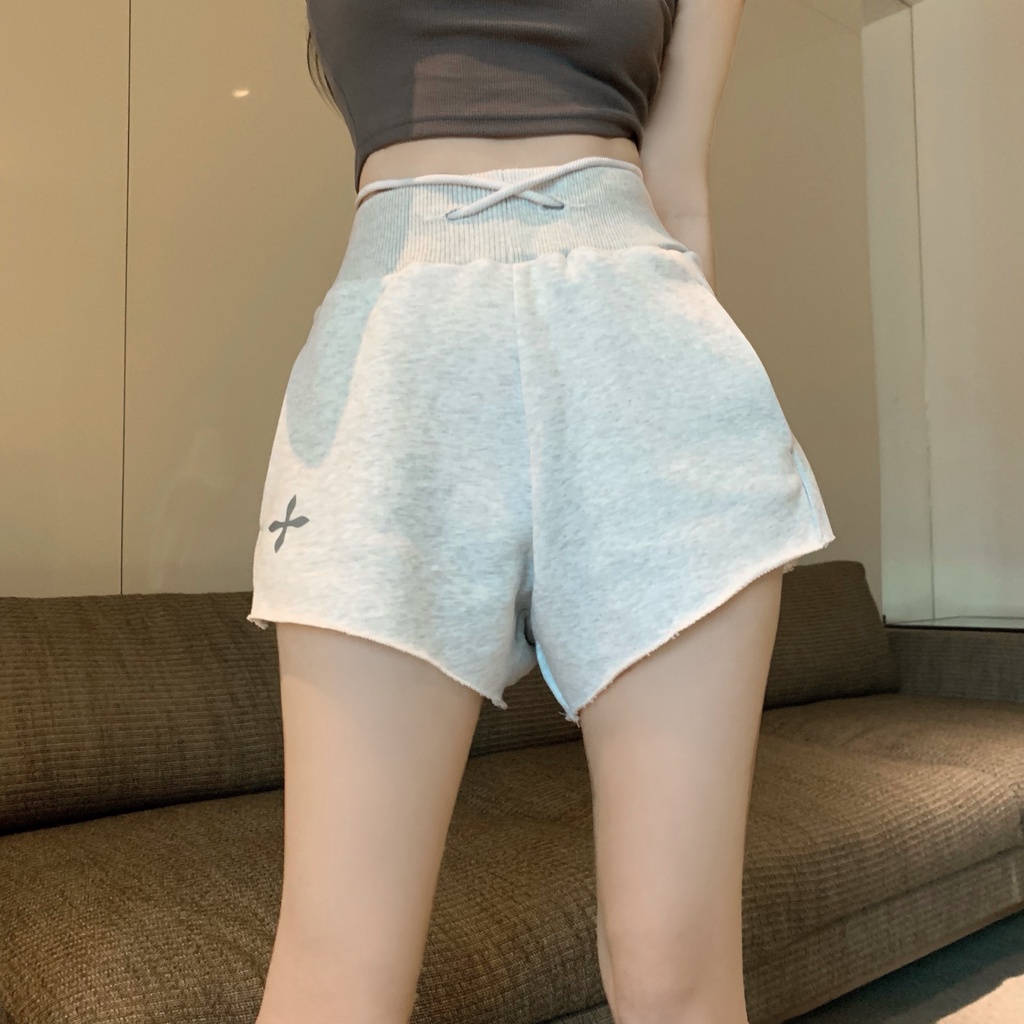 Quần Short Thể Thao Dáng Chữ a Lưng Cao Ống Rộng Màu Trơn Dễ Phối Đồ Thời Trang Phong Cách Hàn Quốc Cho Nữ