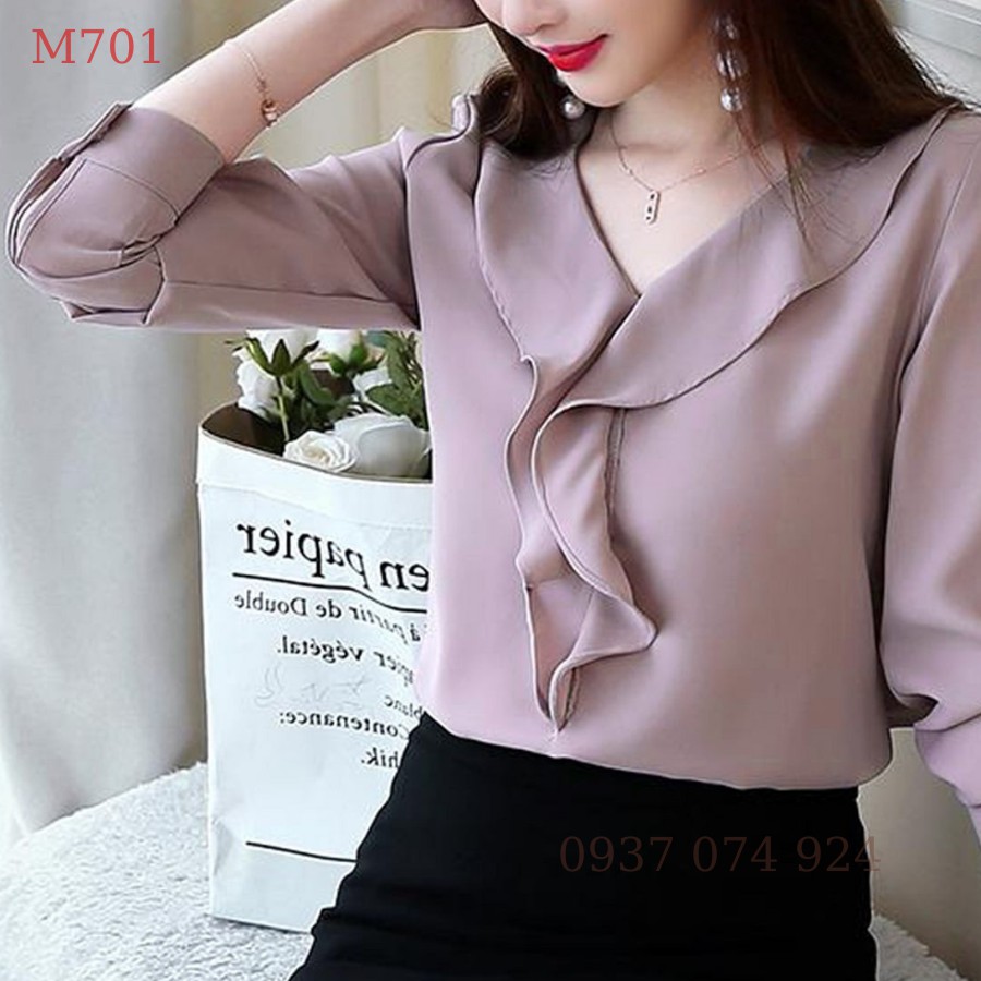 Áo Sơ Mi Công Sở Nữ, Kiểu Áo Sơ Mi Cổ Tròn Tay Dài Phối Ren Xinh Xắn | Thời Trang Công Sở Nữ - MT888
