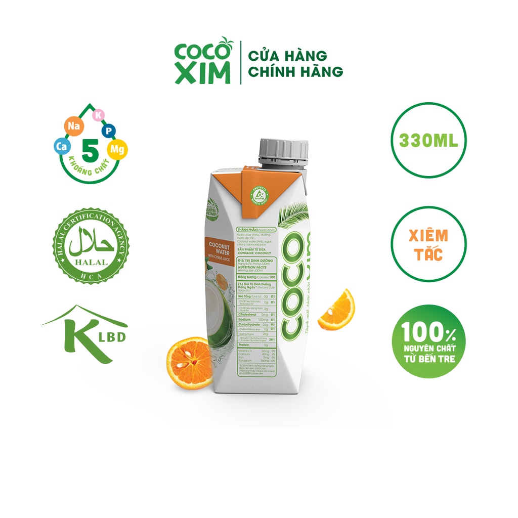 Nước dừa đóng hộp Cocoxim Tắc dung tích 330ml/Hộp