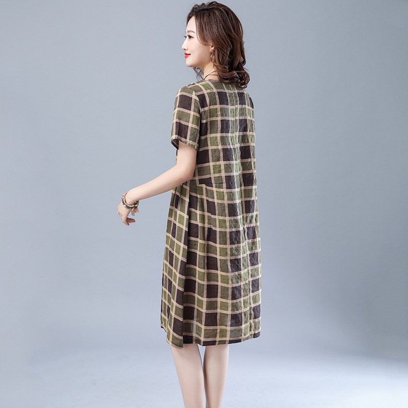 Váy Công Sở Kẻ Caro Ngăn Tay Dáng Suông Chất Đũi Mát Da183