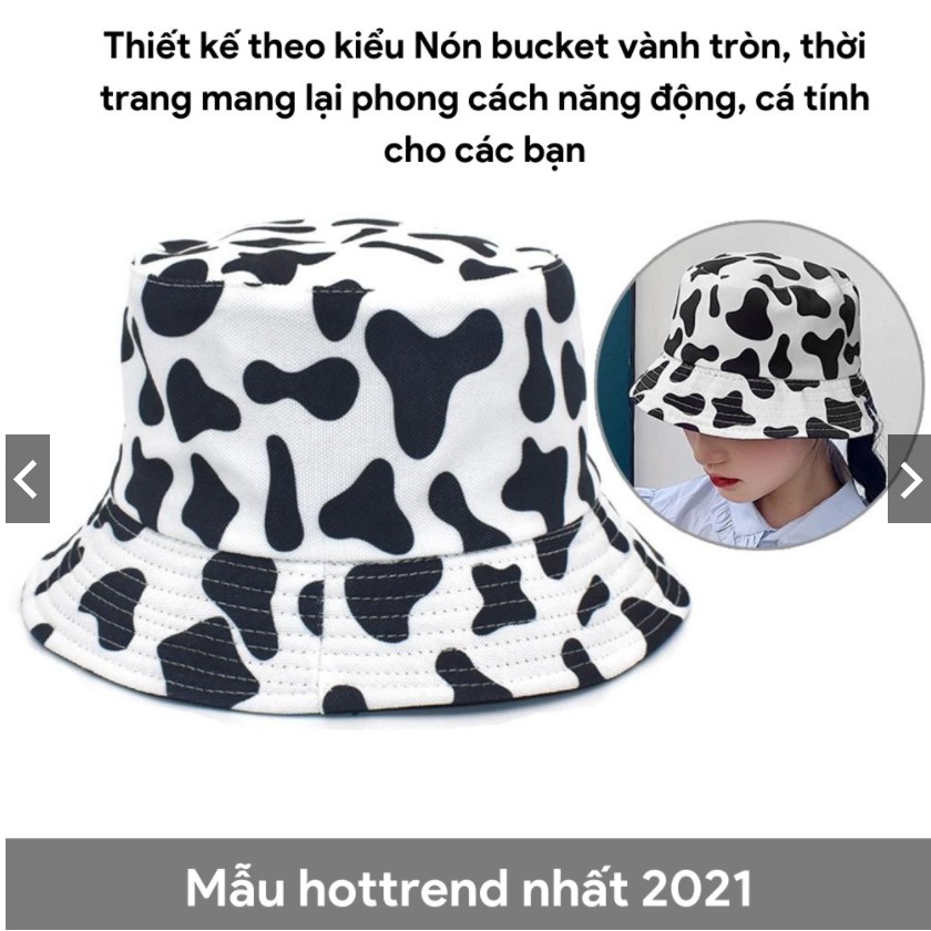 Mũ Bucket HAI MẶT nam nữ Bò sữa Siêu HOT màu hè 2021 Hàn quốc Loại 1