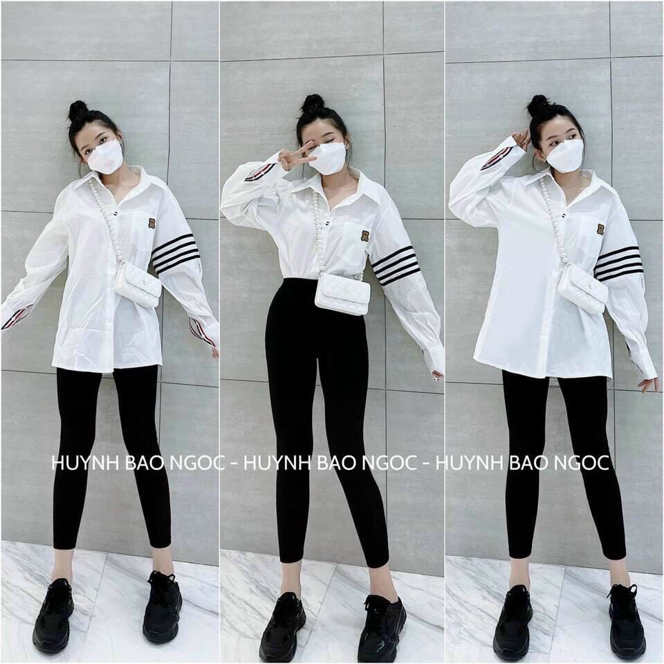 Áo Sơ Mi Nữ  Form Rộng Hàn Quốc 3 Sọc Tay Dày Mịn Thoáng Mát Thiết Kế Thời Trang Kiểu Dáng Năng Động Trẻ Trung