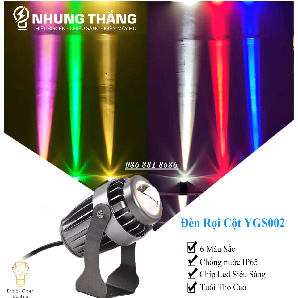 Đèn Rọi Cột,Rọi Cây,Rọi Tường YGS002 - Chiếu Điểm Ngoài Trời - 6 ÁnhSáng - Chống Nước IP65 - Công Suất 10w-Bảo Hành 1Năm