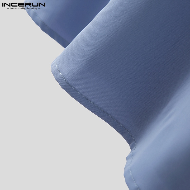 Áo sơ mi INCERUN ngắn tay phối màu retro cho nam